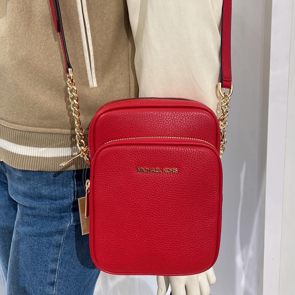 MICHAEL KORS  Jet Set Travel Medium Logo NS Chain XBody Leather Crossbody Flight - Picture 15 of 16